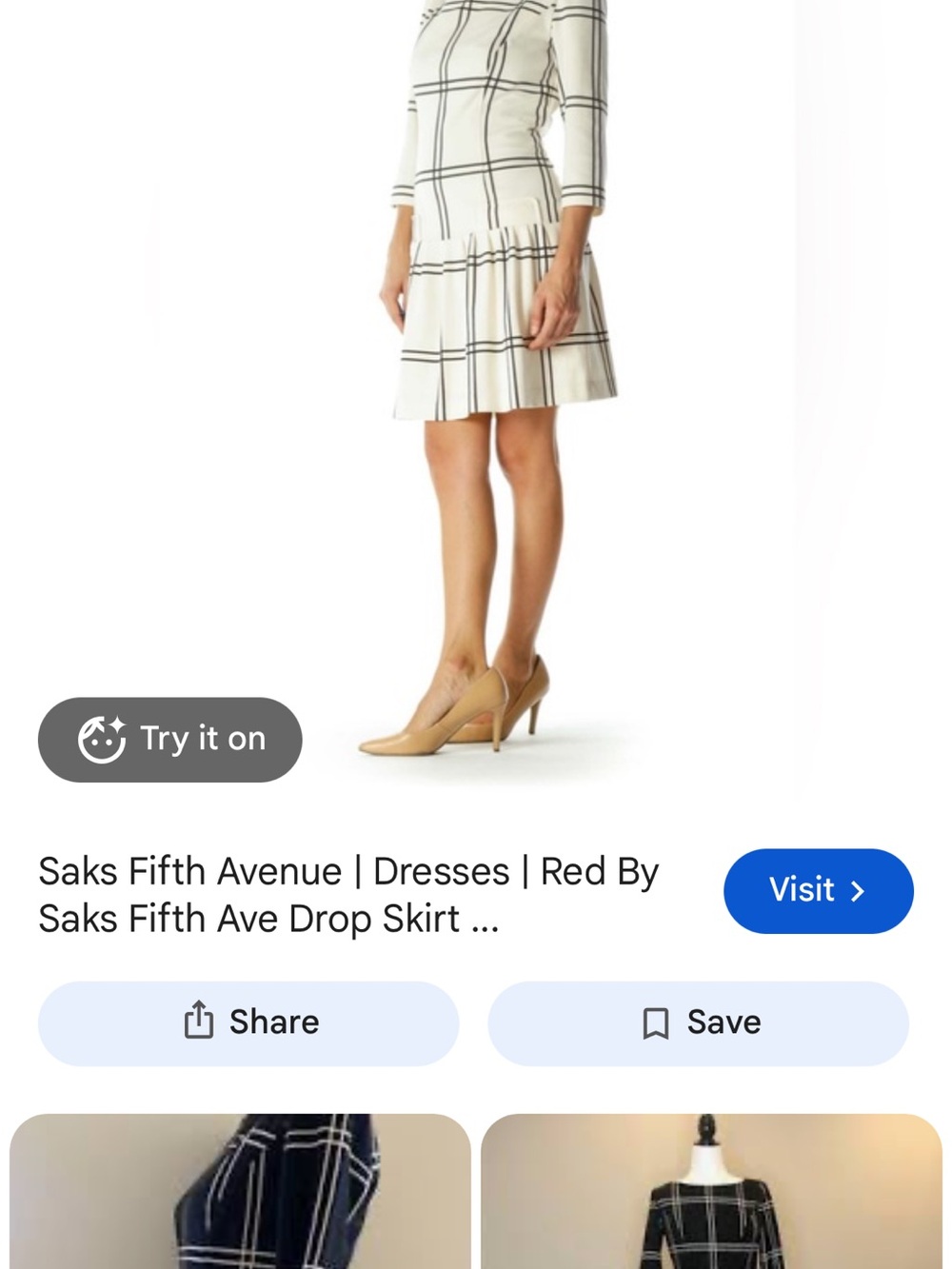Saks Fifth Avenue Cream and Black Windowpane Drop Skirt